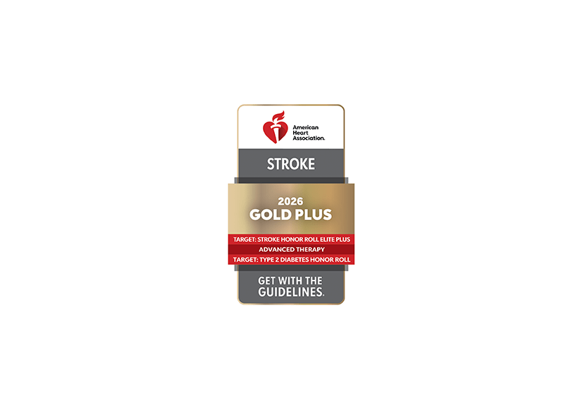 American Heart Association Get With The Guidelines Stroke Gold Plus quality achievement award badge for 2026.