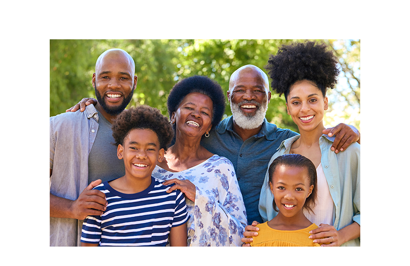 Diverse age group of African American Family smiling