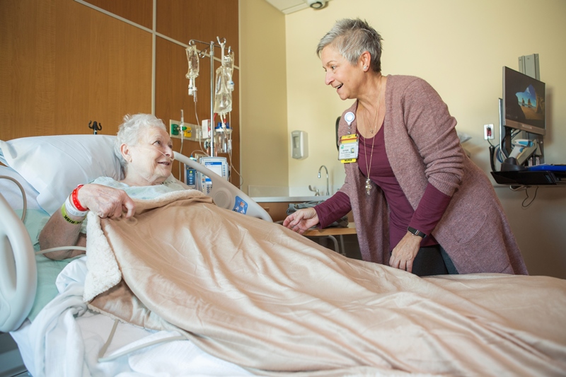 Hospital staff and patient