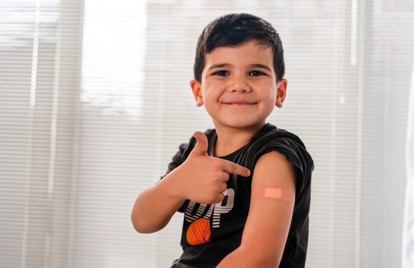 Child who just received vaccine shot