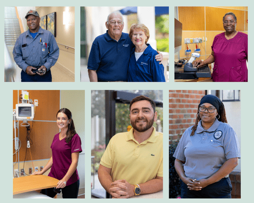 Collage of diverse Riverside Health team members from various roles and departments, highlighting the people and culture behind compassionate patient care.