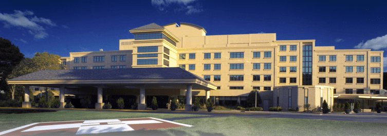 Off center view of the Riverside hospital building