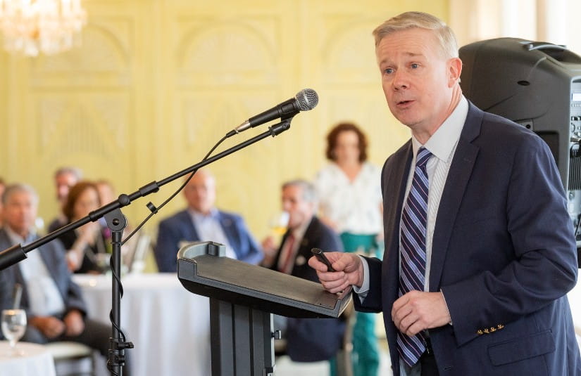Riverside Health President & CEO Dr. Dacey speaking at the Foundation's State of the System event on April 30. 