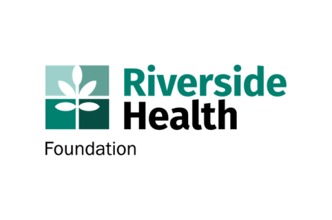 Logo of Riverside Health Foundation featuring a teal square with a white leaf symbol on the left, and the name in green and black text on white background.