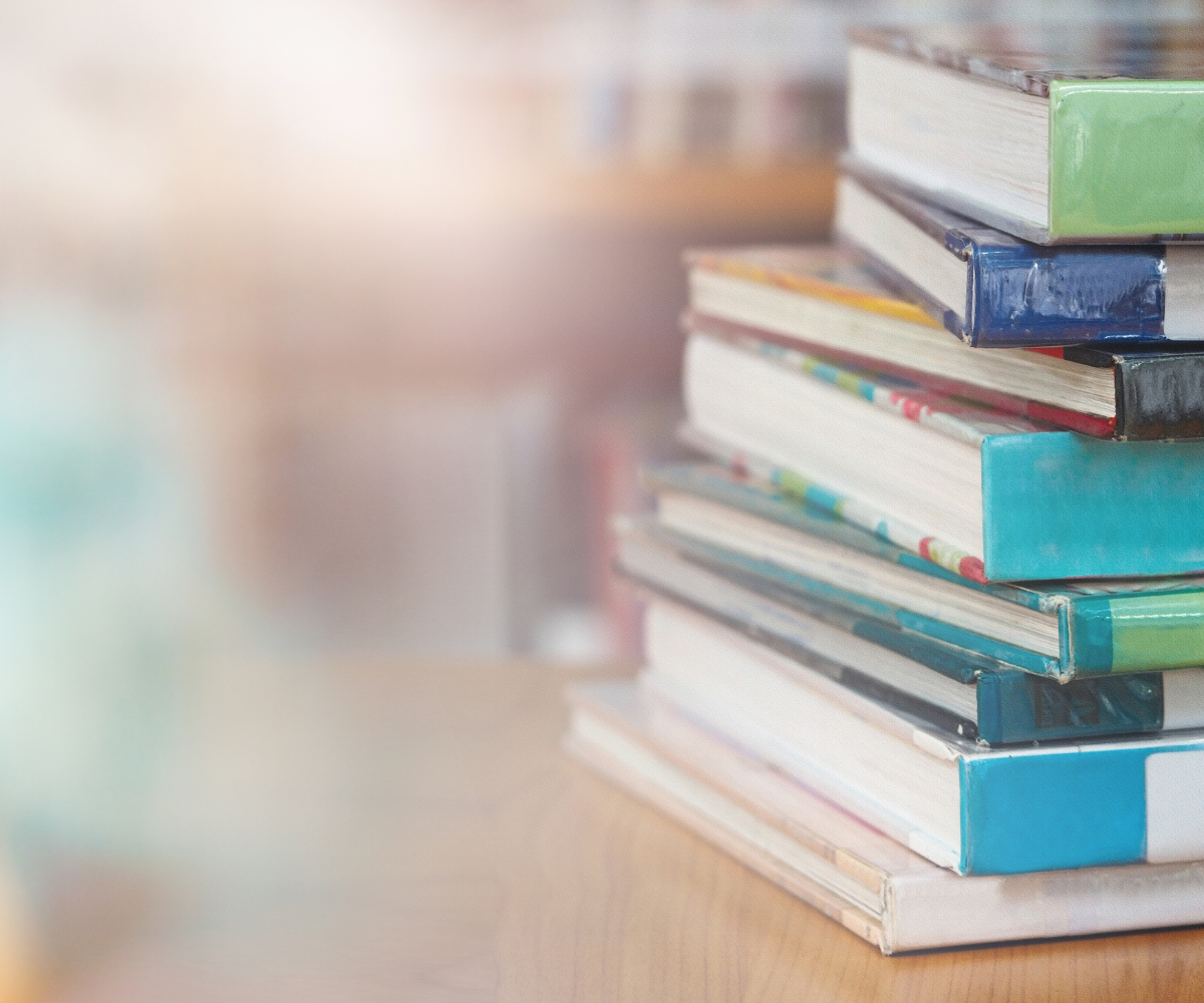 stack of books off the right side of the photo