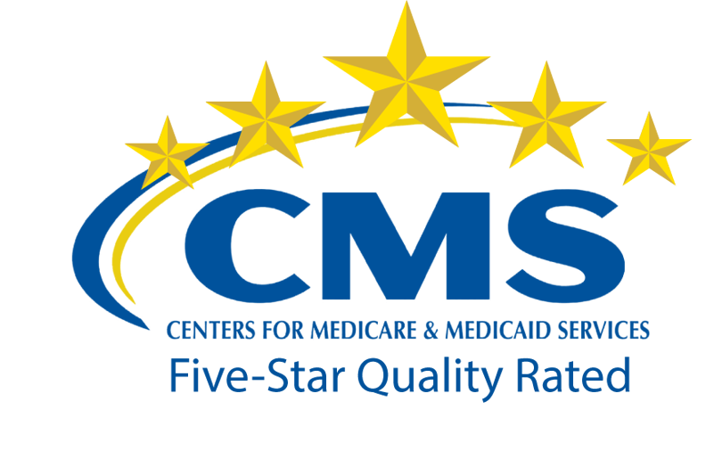 CMS Five-Star Quality Rating logo recognizing Riverside Health for excellence in senior care, skilled nursing, and healthcare quality services.