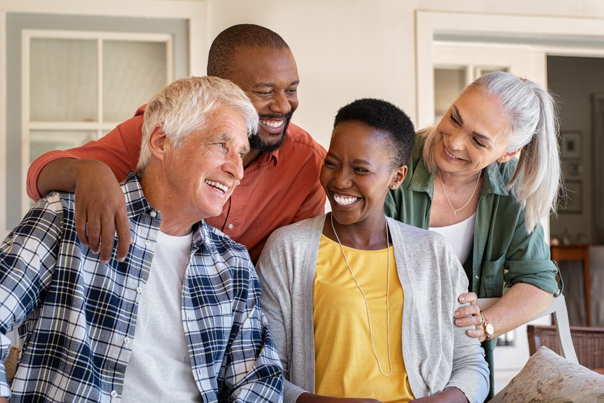 Group of diverse people on an outdoor porch