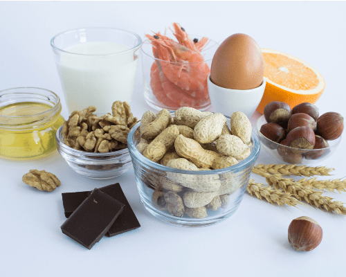 Close-up on food allergens on the white background