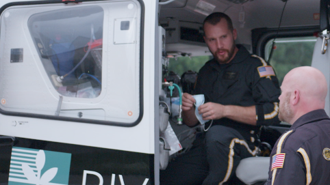 a man inside the Riverside Helicopter