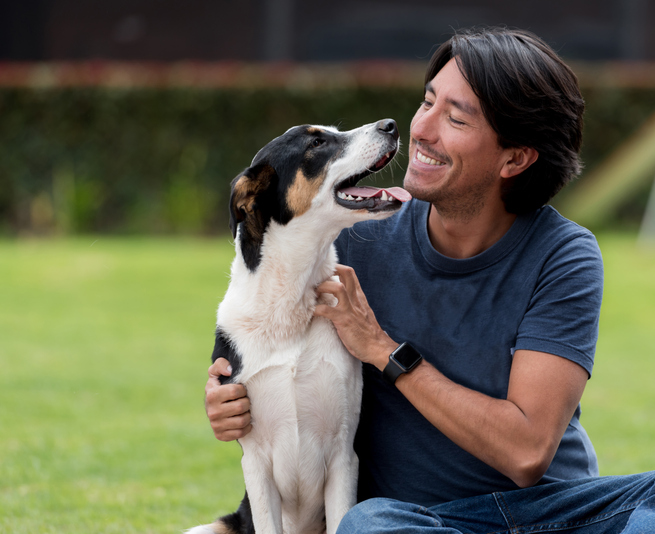 happy man and dog