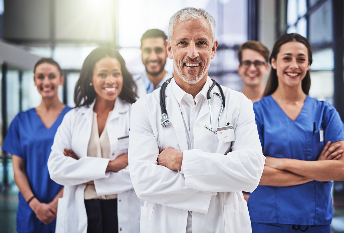Meet our Orthopedic Providers Portrait of a diverse team of doctors working together in a medical institution
