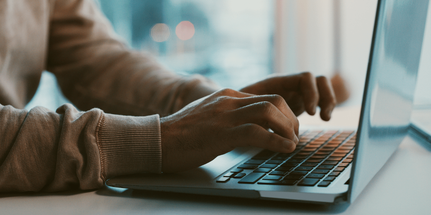 Typing on the laptop