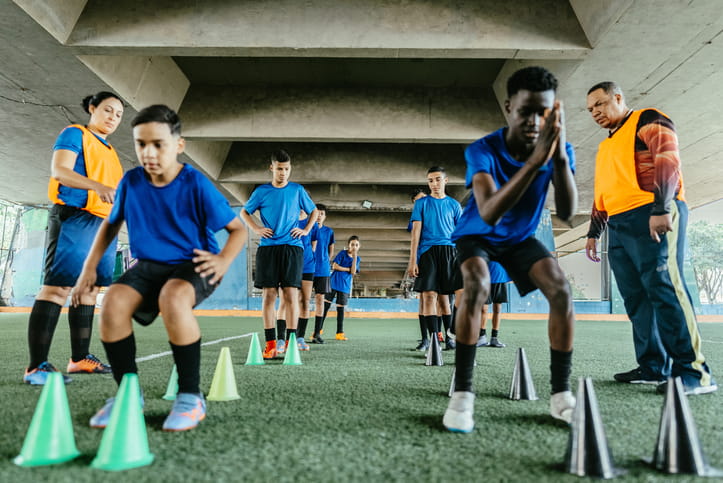 Soccer team training on the soccer field
