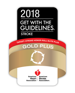 2018 Get with the guidelines stroke certification by American Stroke Association as Stroke Honor Roll Elite Plus Gold Plus 