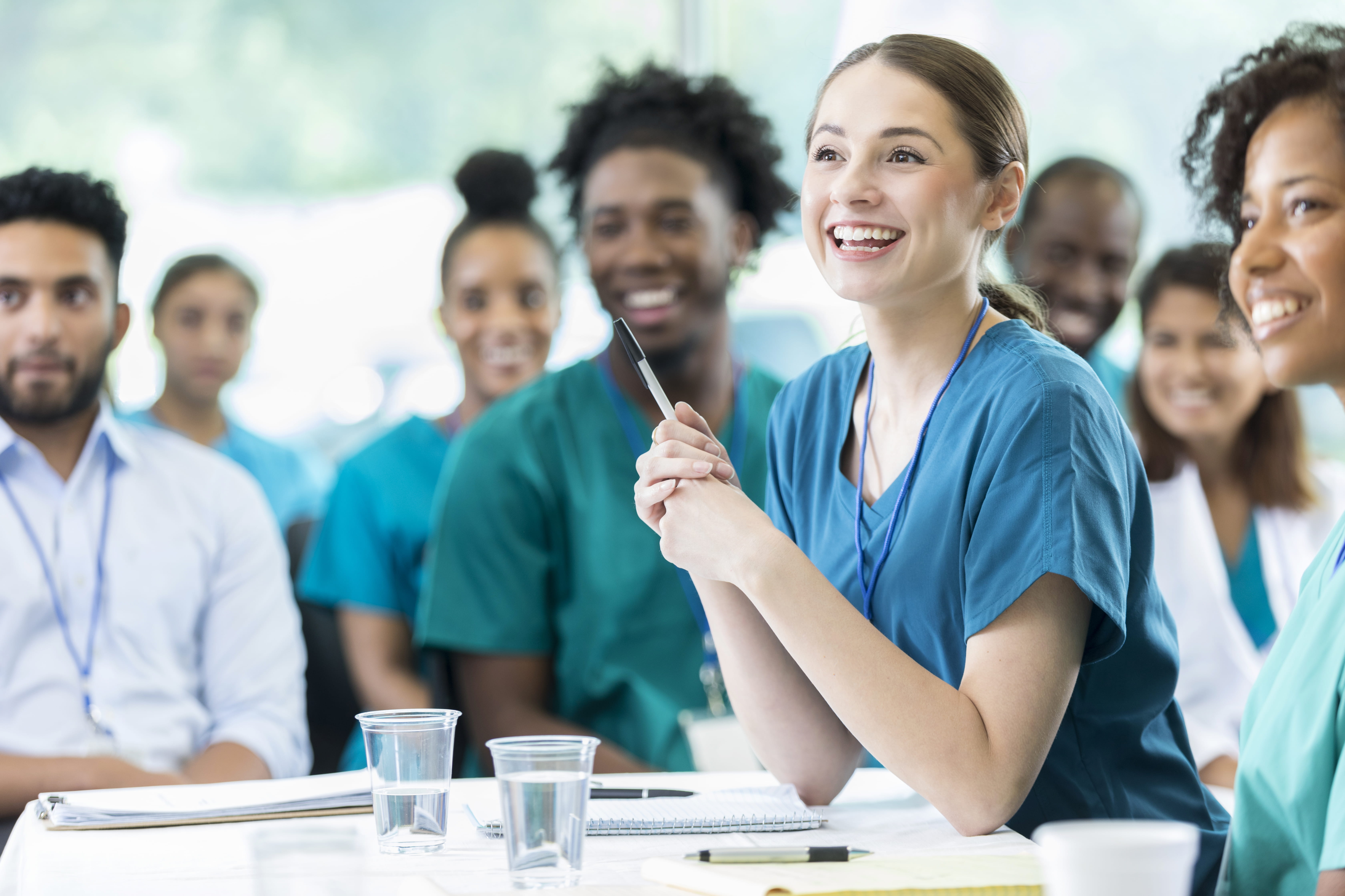 Attentive nursing students in class