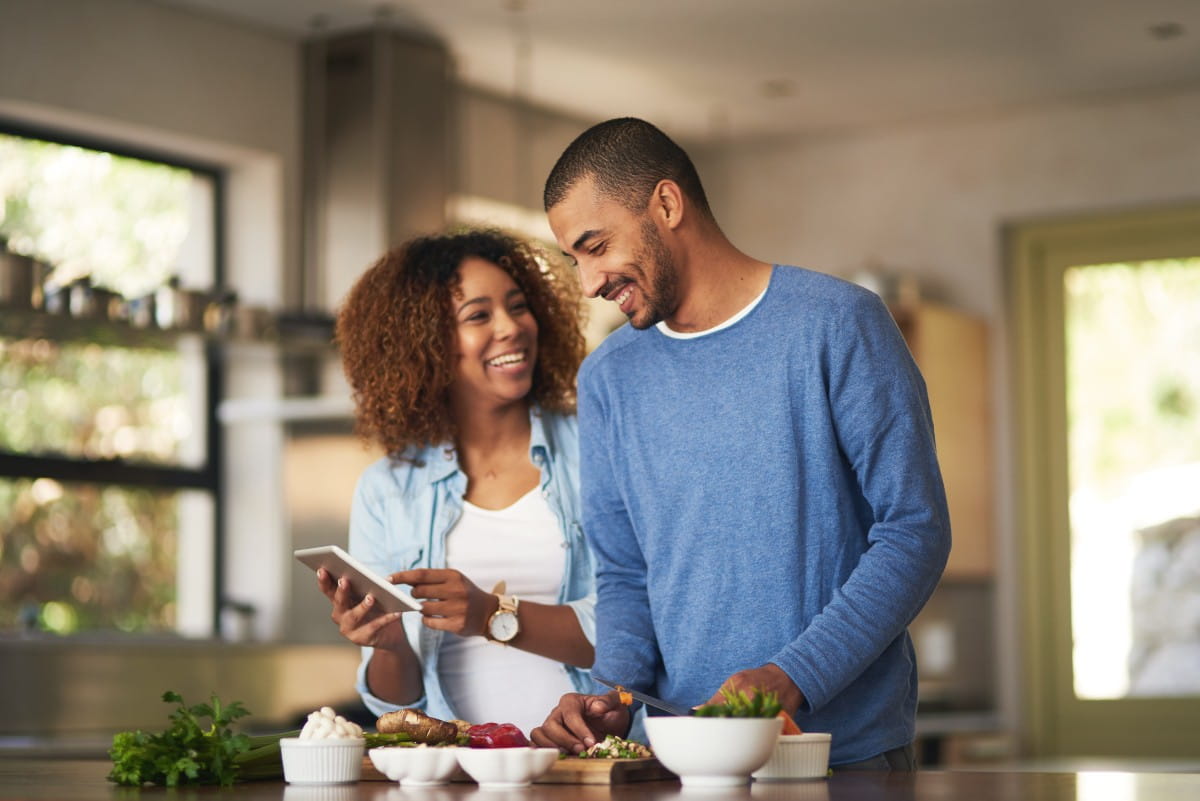 Couple cooking together