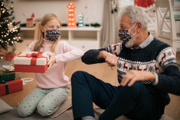 grandparent and grandchild at Christmas
