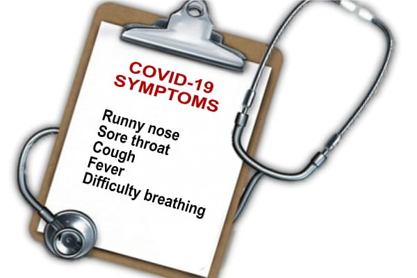 Clipboard with COVID-19 symptoms listed