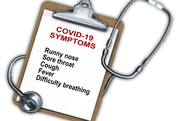 Clipboard with COVID-19 symptoms listed