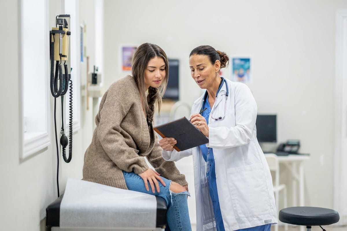 Patient talking to doctor